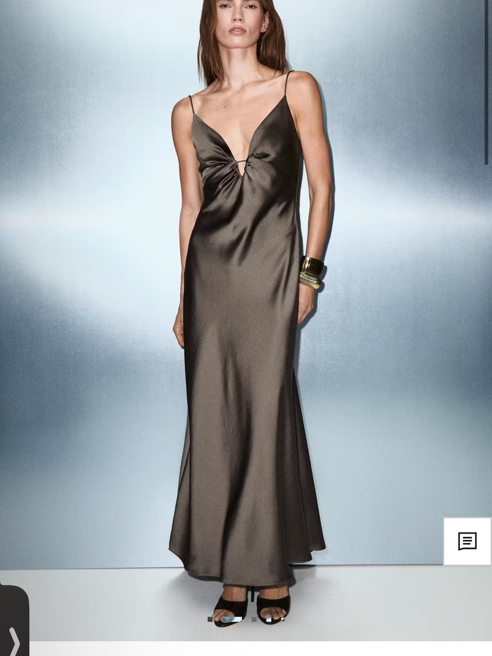Mango Satin Slip Gown in Deep Olive Brown